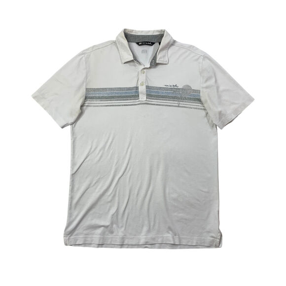 Travis Mathew Polo Shirt Mens M Medium White Surf Slang Stripe Short Sleeve Golf - Picture 1 of 10